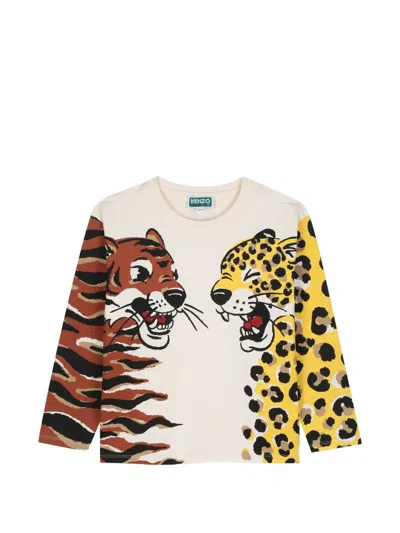 Kenzo Kids' Animal-print Long-sleeve T-shirt In Multi