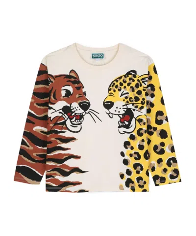 Kenzo Kids' Animal-print Long-sleeve T-shirt In Brown