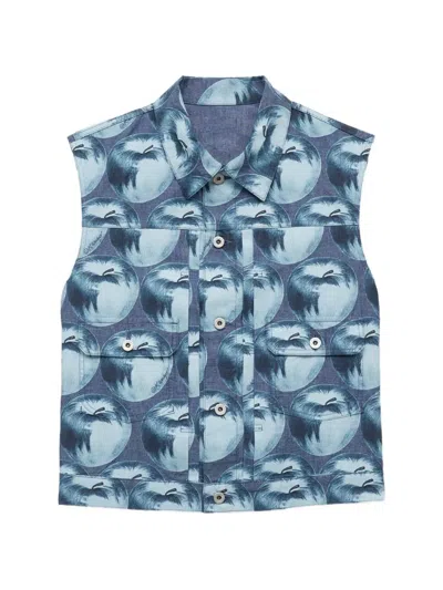 Kenzo Apple Pop Denim Vest In Blue
