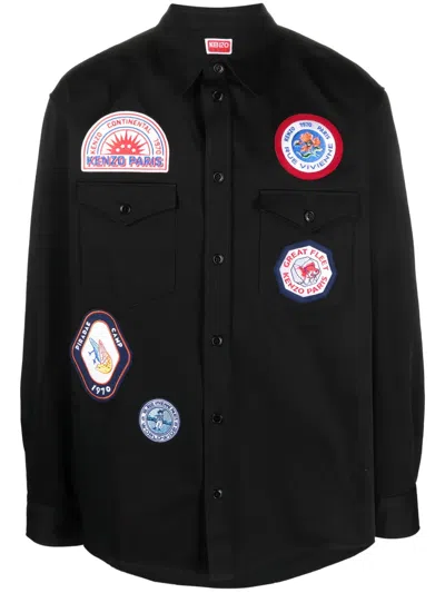 Kenzo Black Logo-patch Cotton Shirt