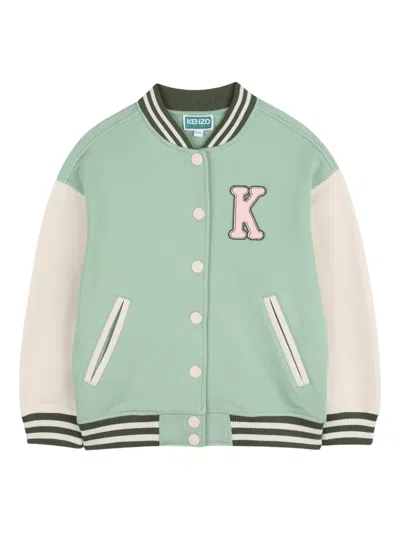 Kenzo Kids' Appliqué Striped Bomber Jacket In Green