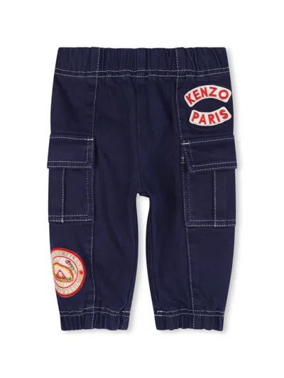 Kenzo Babies' Appliquéd Twill Cargo Pants In Blue