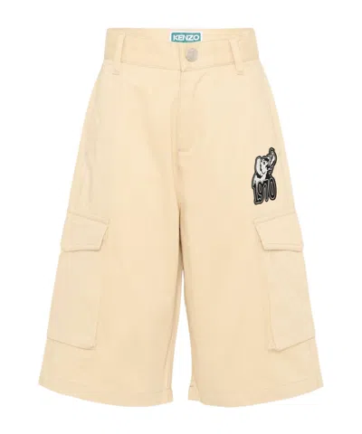 Kenzo Kids' Appliqué-detail Cargo Shorts In Neutral