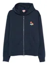Kenzo Crewneck Sweater With Floral Motif And Hood In Blue