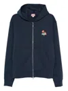 Kenzo Crewneck Sweater With Floral Motif And Hood In Blue