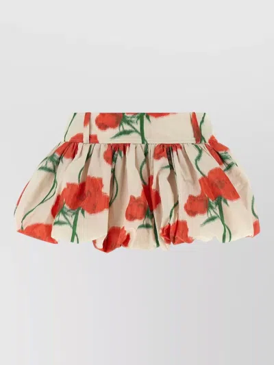 Kenzo Archive Rose Bubble Hem Floral Pleated Skirt In Neutral