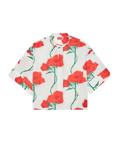 Kenzo Archive Rose Short-sleeved Cotton Poplin Shirt In Multi