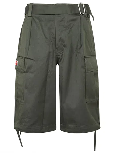 Kenzo Army Cargo Cotton Shorts In Green