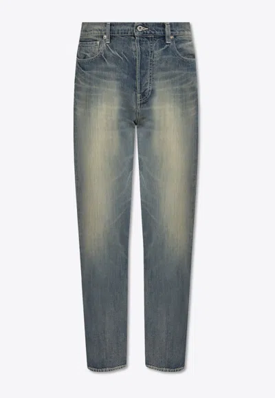 Kenzo Asagao Straight-leg Faded Jeans In Blue