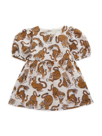 Kenzo Baby Girl's Tiger Puff Sleeve Dress In Off White
