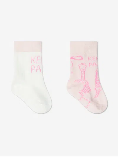Kenzo Babies' Intarsia Knit Logo Cotton Socks (set Of Two) In Pink