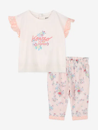Kenzo Baby Girls T-shirt And Pants Set In Pink