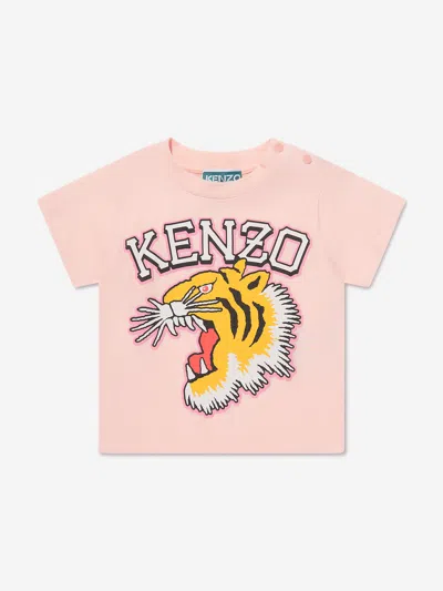 Kenzo Baby Girls Tiger Logo T-shirt In Pink