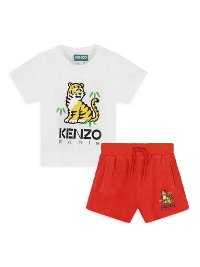 Kenzo Baby's Logo T-shirt & Terry Cloth Shorts Set In Bright Red