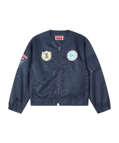 Kenzo Badges Light Bomber Jacket In Blue
