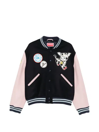 Kenzo Badges-embroidered Bomber Jacket In Blue