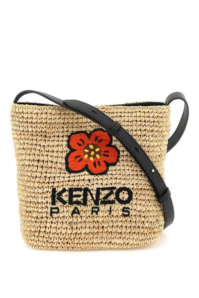 Kenzo Boke Flower Straw Crossbody Bag In Beige