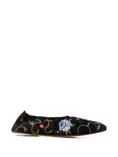 Kenzo Ballet Floral-embroidered Ballet Flats In Black