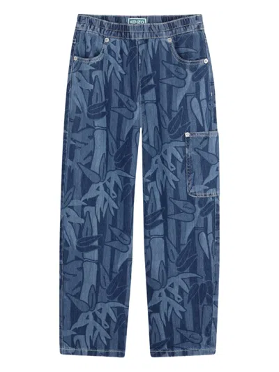 Kenzo Kids' Bamboo-print Trousers In Blue