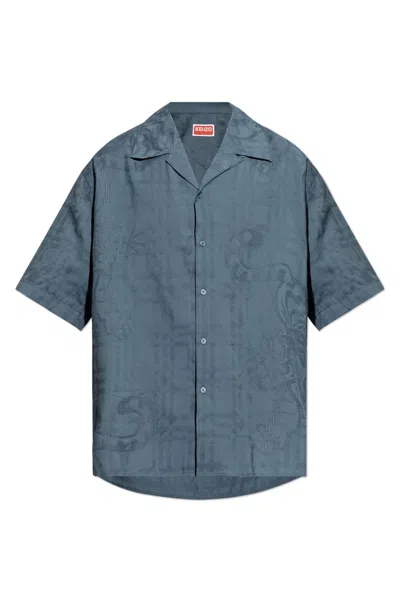 Kenzo Bamboo Tiger Hawaiian Jacquard Shirt In Blue