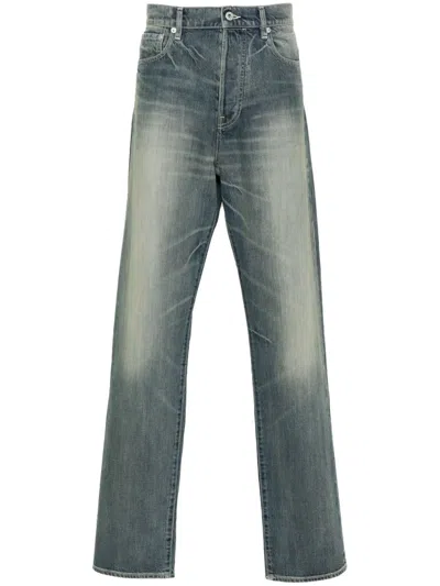 Kenzo Patched Faded Wash Denim Trousers In Stnblkdirt
