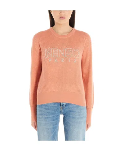 Kenzo Beaded-logo Textured Sweater In Nude