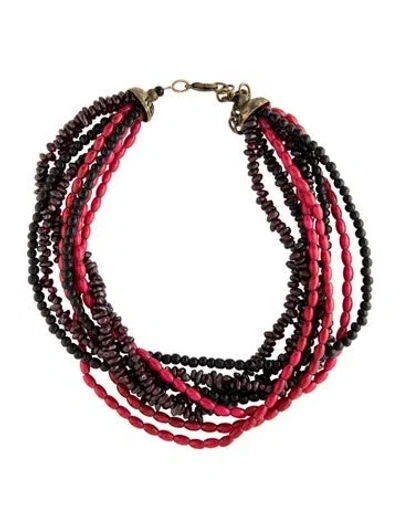 Pre-owned Kenzo Beaded Multistrand Collar Necklace, 17.25" In Pink/purple