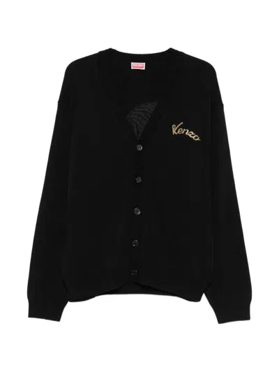 Kenzo Rws Jumping Tiger V Neck Cardigan In Black