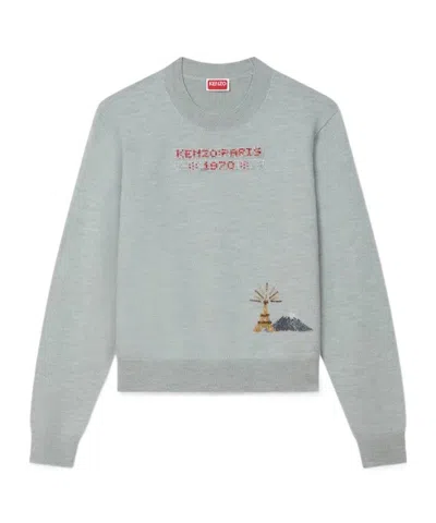 Kenzo Beaded Trimps Jumper In Light Wool In Green