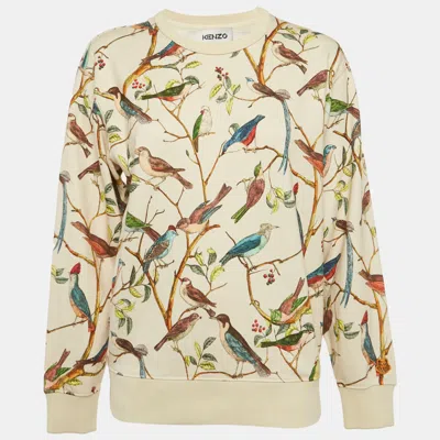 Pre-owned Kenzo Beige Bird Print Cotton Crewneck Sweatshirt M In Sand