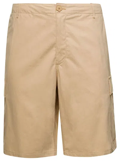 KENZO BEIGE CARGO SHORTS WITH LOGO PATCH IN COTTON MAN