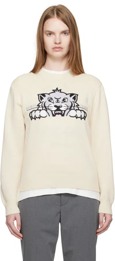 Kenzo Beige  Paris ' Happy Tiger' Sweater In White