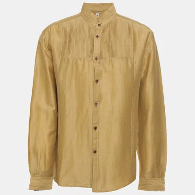 Pre-owned Kenzo Beige Linen Blend Pleated Long Sleeve Shirt Xl In Sand