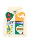 Kenzo Logo-print Zipped Hoodie In Neutral