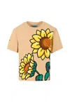 Kenzo Beige T-shirt For Girl With Sunflower In Nude