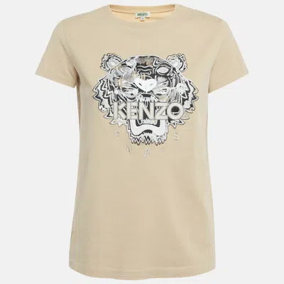 Pre-owned Kenzo Beige Tiger Embroidered Cotton T-shirt Xs In Sand