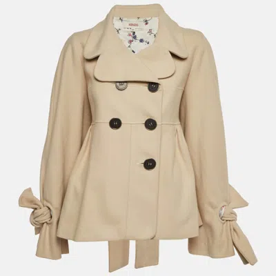 Pre-owned Kenzo Beige Wool Blend Belted Blazer Xl In Sand