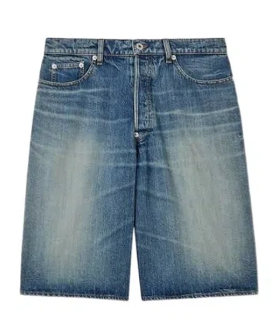 Kenzo Belt-loop Denim Shorts In Gray