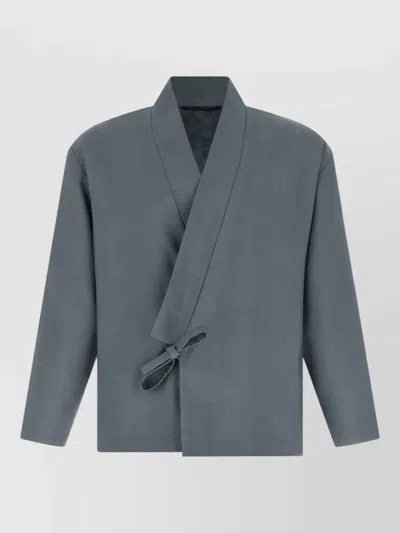 Kenzo Belted Blazer Jacket Long Sleeves Wrap In Gray