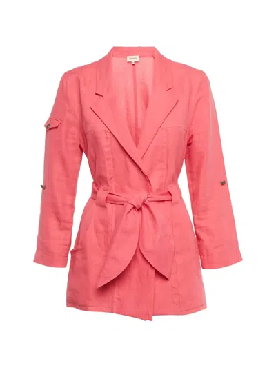 Pre-owned Kenzo Belted Linen Blazer In Pink