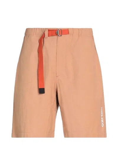 Kenzo Belted Logo-print Bermuda Shorts In Orange