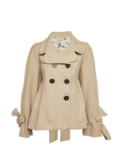 Pre-owned Kenzo Belted Tied-cuff Jacket In Neutral