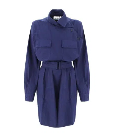 Kenzo Belted Waist Shirtdress In Blue