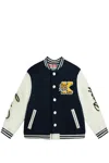 KENZO BI-MATERIAL BOMBER JACKET EMBROIDERED CAMPUS