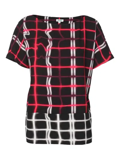 Pre-owned Kenzo Crepe Printed Top In Black