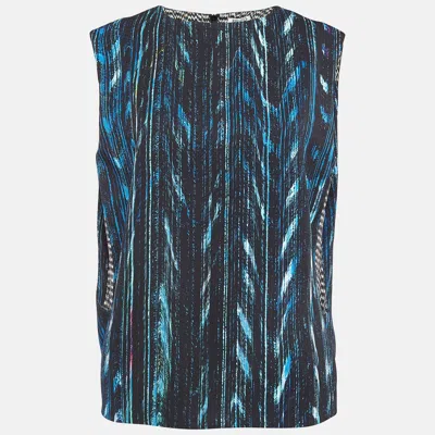 Pre-owned Kenzo Black Abstract Print Crepe Layered Sleeveless Top M