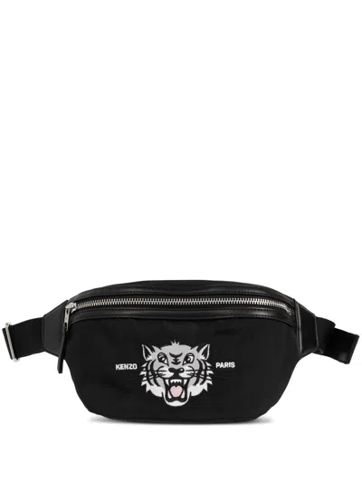 Kenzo Black Adjustable Waist Bag With Embroidery