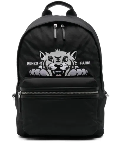 Kenzo Black Backpack Bag With Iconic Tiger Graphic