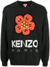 Kenzo Boke Flower Crewneck Wool Sweater In Black