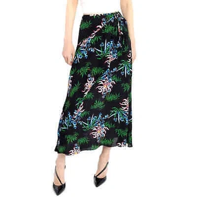 Pre-owned Kenzo Black Botanical Print Wrap Skirt